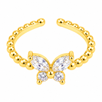 Golden Butterfly Floral Ring for Women – Crystal Stone Embellished Adjustable Artificial Jewellery