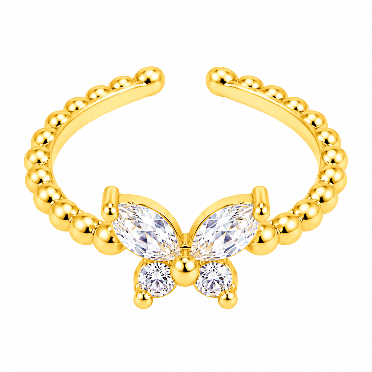Golden Butterfly Floral Ring for Women – Crystal Stone Embellished Adjustable Artificial Jewellery